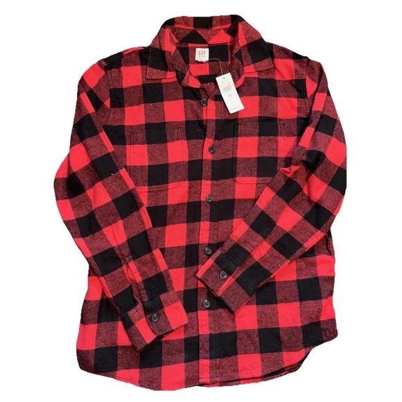 Gap Kids Red Sz LG 10 Fleece Buffalo Check Long Sleeve Shirt Top Button Up NWT - Picture 1 of 6